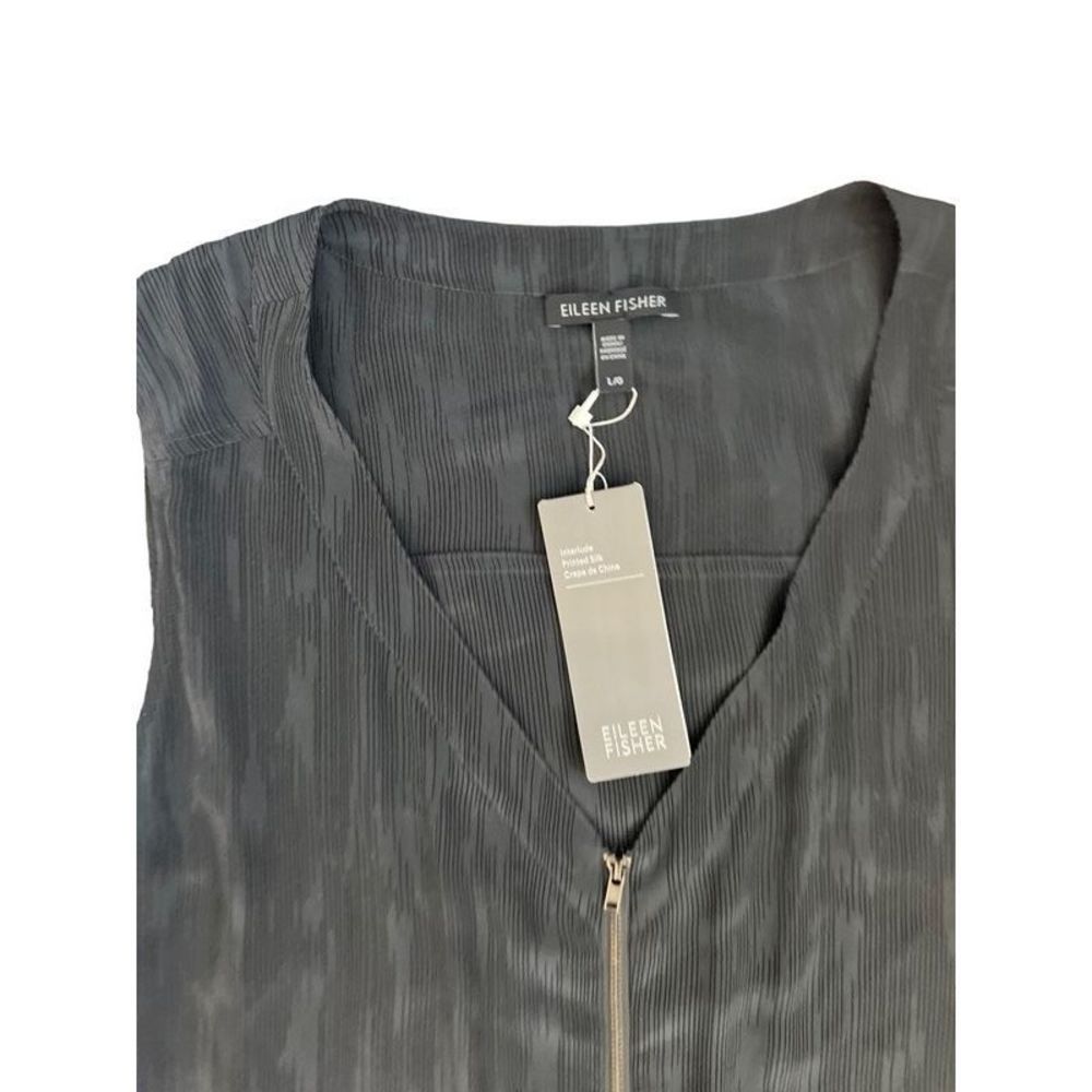 Eileen Fisher Print Silk V-Neck Front Zip Dress with Pockets - Size Large - $278 - Picture 6 of 8